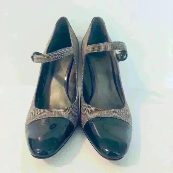 Circa Joan & David Women’s Size 7.5 Heels w/ Plaid Fabric & Black Patent Leather - Picture 3 of 14